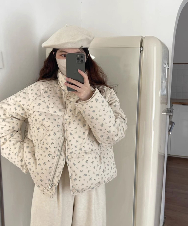 플라워 프린트 패딩 점퍼