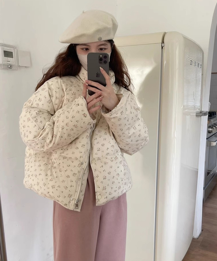 플라워 프린트 패딩 점퍼