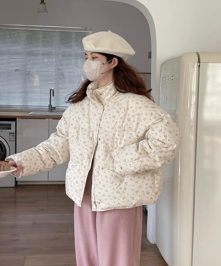 플라워 프린트 패딩 점퍼