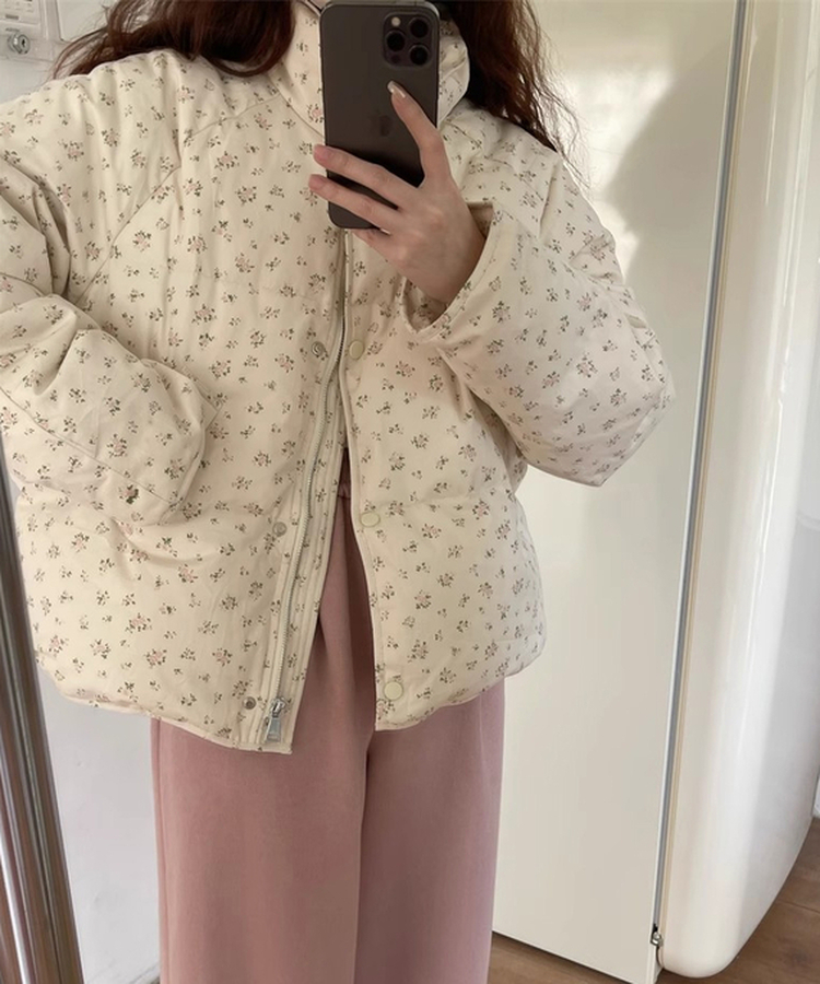 플라워 프린트 패딩 점퍼