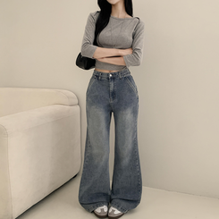 【丈別】ウォッシングセミブーツカットスパンデニムパンツ LIGHT DENIM