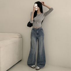 【丈別】ウォッシングセミブーツカットスパンデニムパンツ LIGHT DENIM