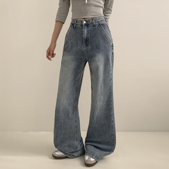 【丈別】ウォッシングセミブーツカットスパンデニムパンツ LIGHT DENIM