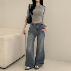 【丈別】ウォッシングセミブーツカットスパンデニムパンツ LIGHT DENIM