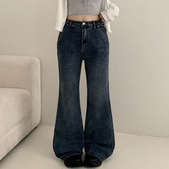 【丈別】ウォッシングセミブーツカットスパンデニムパンツ DEEP DENIM