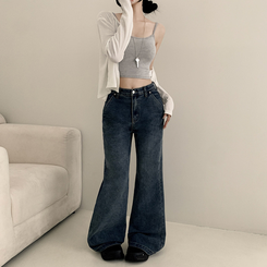 【丈別】ウォッシングセミブーツカットスパンデニムパンツ DEEP DENIM