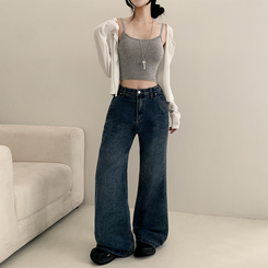 【丈別】ウォッシングセミブーツカットスパンデニムパンツ DEEP DENIM