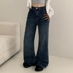 【丈別】ウォッシングセミブーツカットスパンデニムパンツ DEEP DENIM