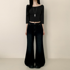 【丈別】ウォッシングセミブーツカットスパンデニムパンツ GRAYISH BLUE