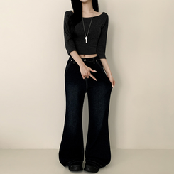 【丈別】ウォッシングセミブーツカットスパンデニムパンツ GRAYISH BLUE