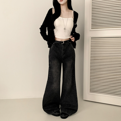 【丈別】ウォッシングセミブーツカットスパンデニムパンツ BLACK