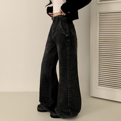 【丈別】ウォッシングセミブーツカットスパンデニムパンツ BLACK