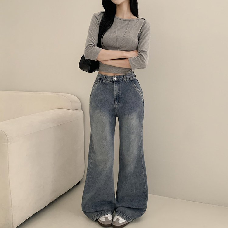 【丈別】ウォッシングセミブーツカットスパンデニムパンツ LIGHT DENIM