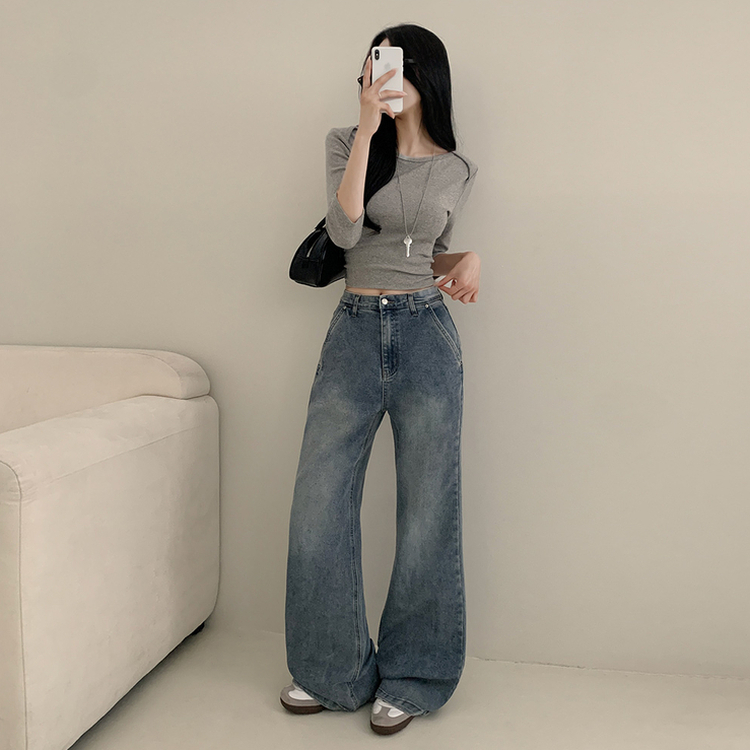 【丈別】ウォッシングセミブーツカットスパンデニムパンツ LIGHT DENIM