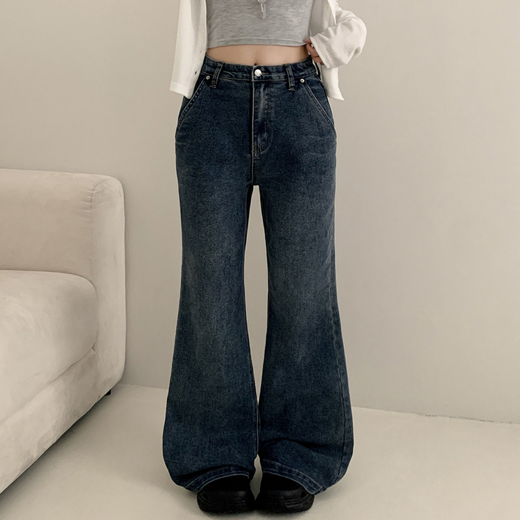 【丈別】ウォッシングセミブーツカットスパンデニムパンツ DEEP DENIM