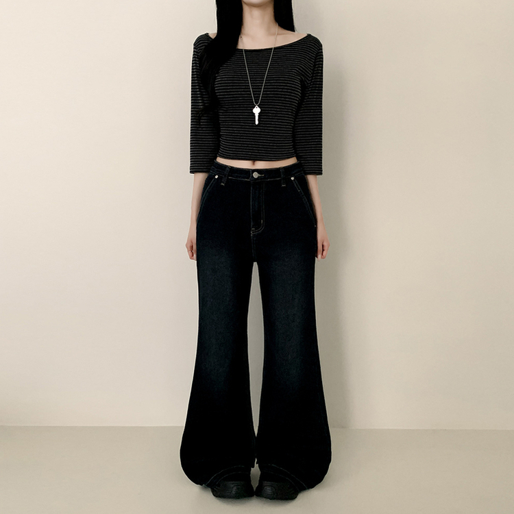 【丈別】ウォッシングセミブーツカットスパンデニムパンツ GRAYISH BLUE