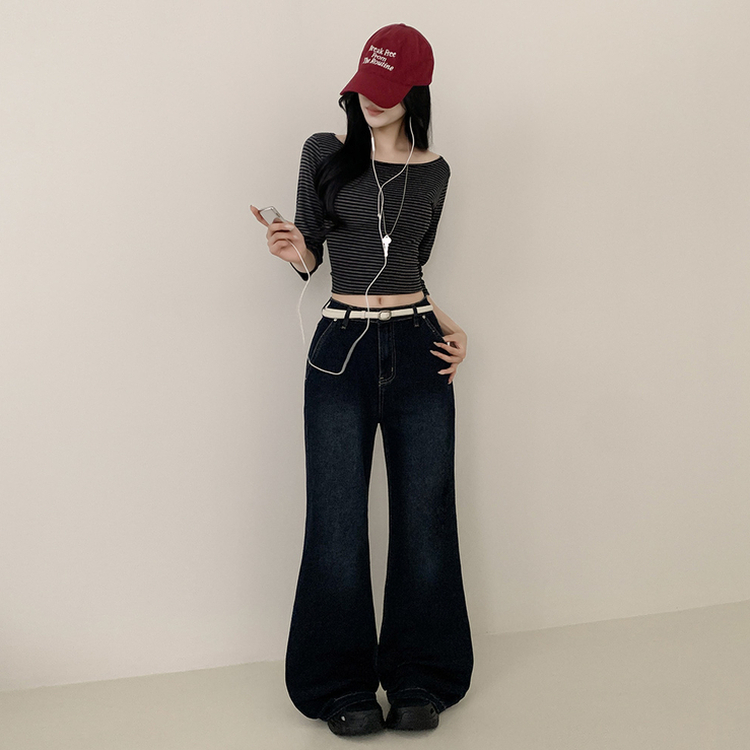 【丈別】ウォッシングセミブーツカットスパンデニムパンツ GRAYISH BLUE