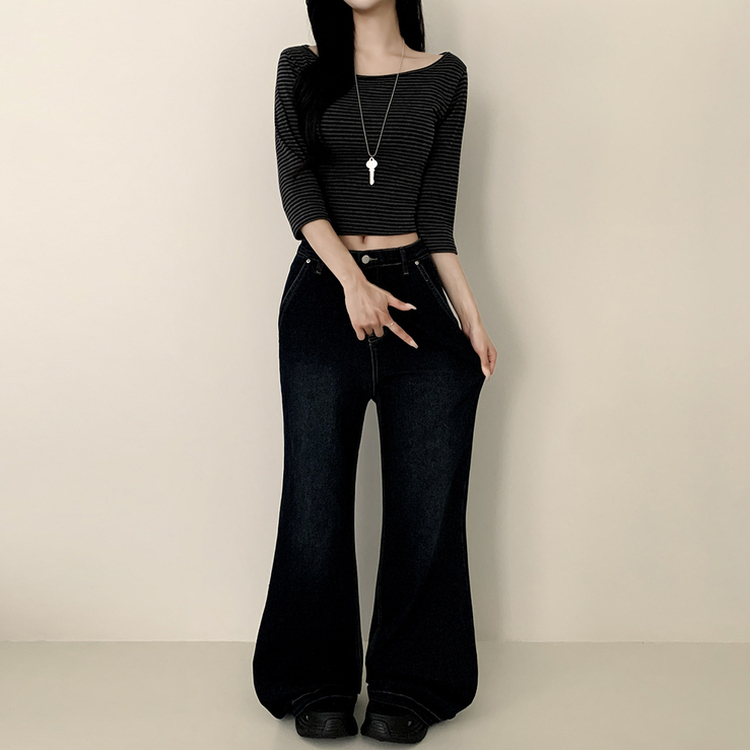 【丈別】ウォッシングセミブーツカットスパンデニムパンツ GRAYISH BLUE