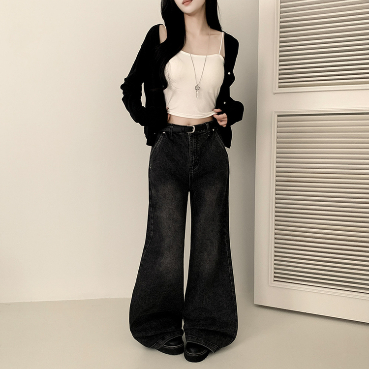 【丈別】ウォッシングセミブーツカットスパンデニムパンツ BLACK