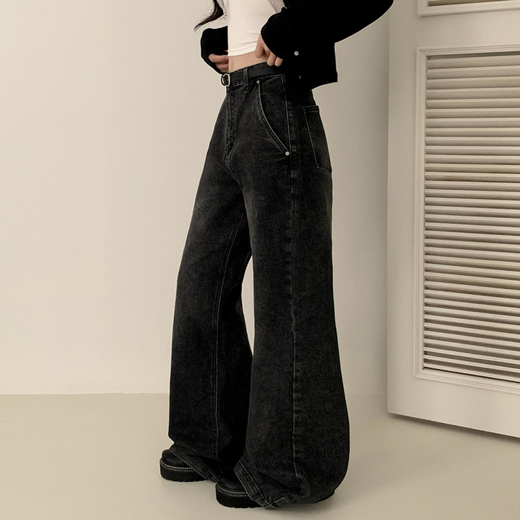 【丈別】ウォッシングセミブーツカットスパンデニムパンツ BLACK