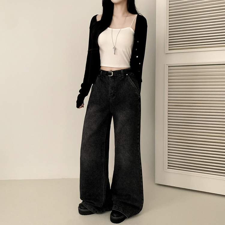 【丈別】ウォッシングセミブーツカットスパンデニムパンツ BLACK