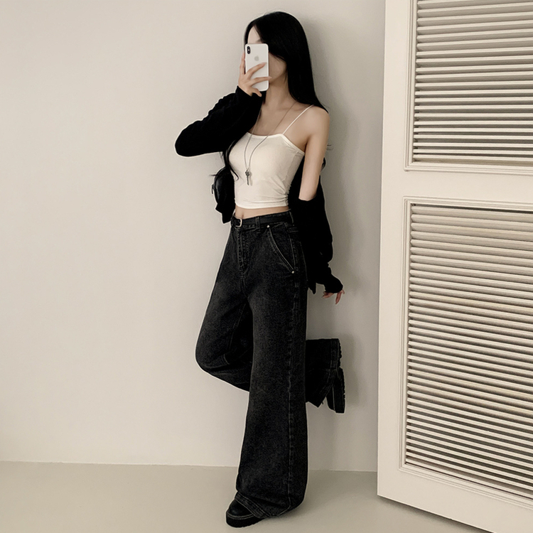 【丈別】ウォッシングセミブーツカットスパンデニムパンツ BLACK