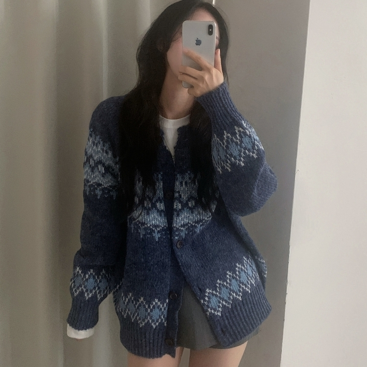 포웰 노르딕 브러쉬 오버핏 버튼 니트 가디건