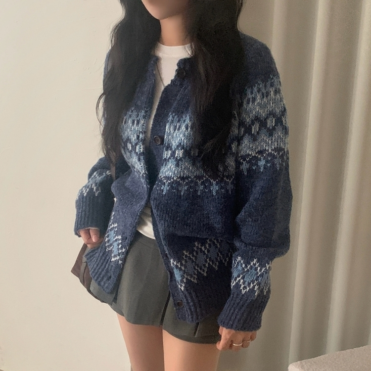 포웰 노르딕 브러쉬 오버핏 버튼 니트 가디건