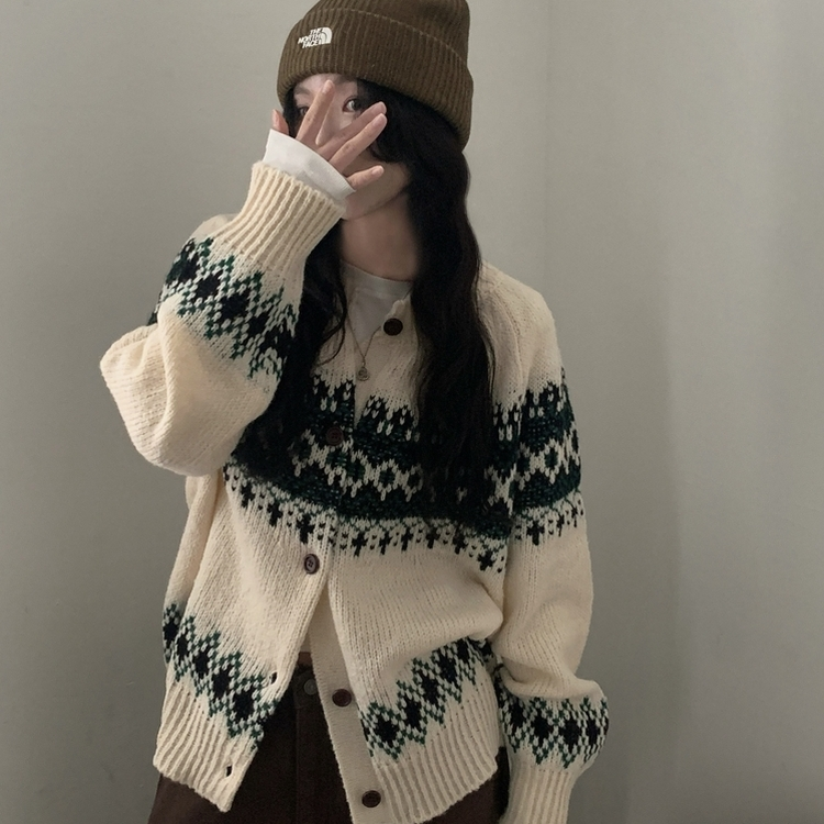 포웰 노르딕 브러쉬 오버핏 버튼 니트 가디건