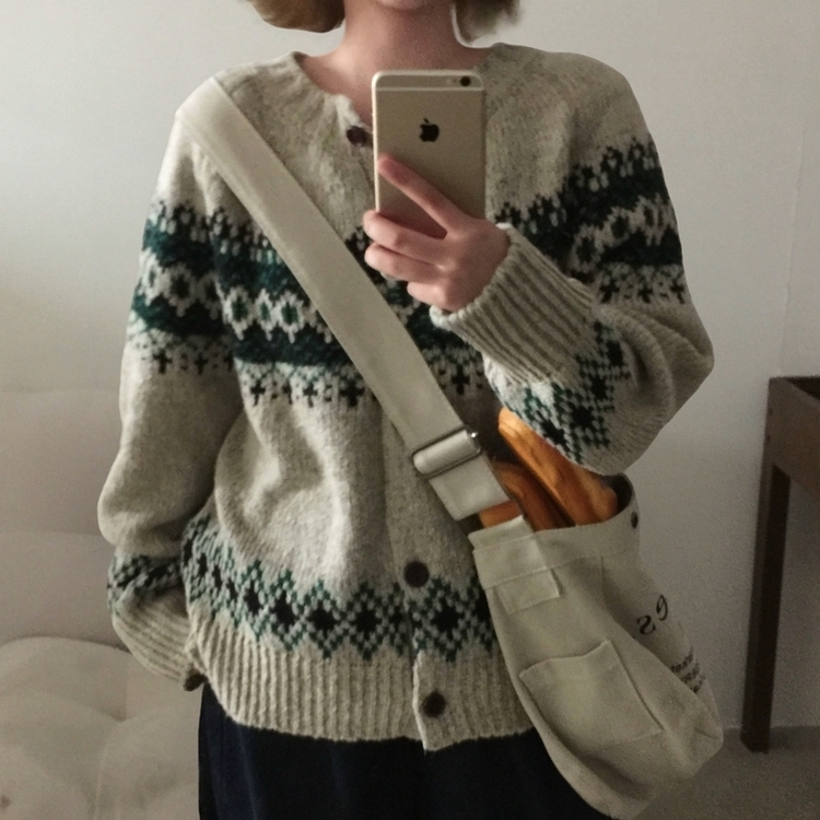 포웰 노르딕 브러쉬 오버핏 버튼 니트 가디건