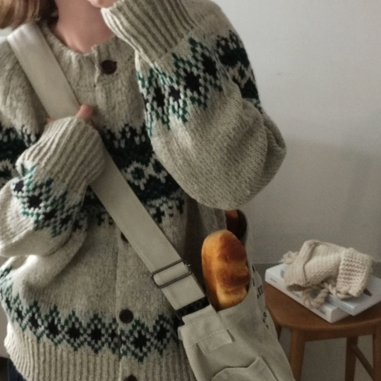 포웰 노르딕 브러쉬 오버핏 버튼 니트 가디건