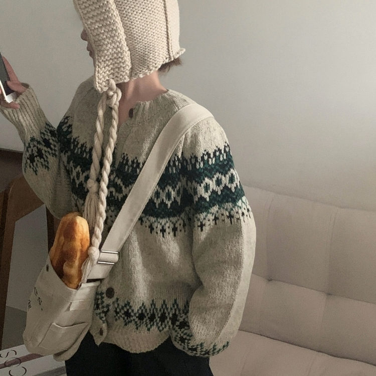 포웰 노르딕 브러쉬 오버핏 버튼 니트 가디건