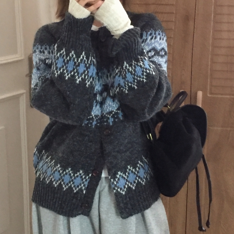 포웰 노르딕 브러쉬 오버핏 버튼 니트 가디건