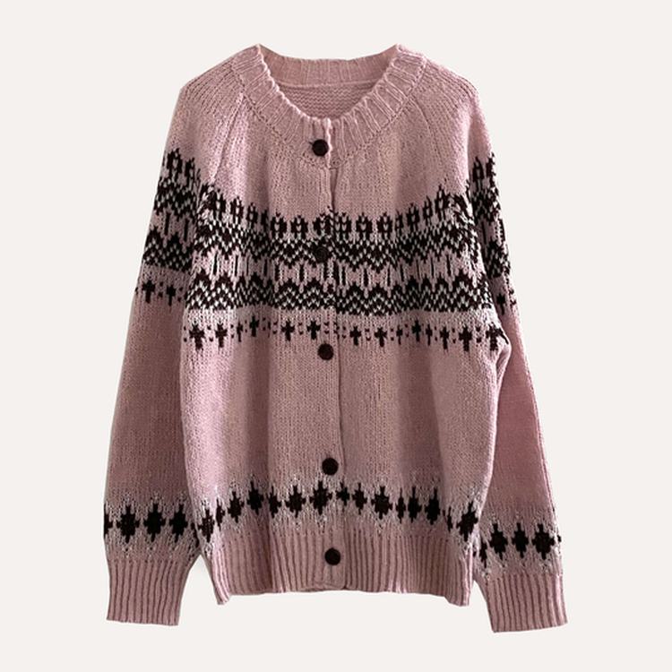 포웰 노르딕 브러쉬 오버핏 버튼 니트 가디건