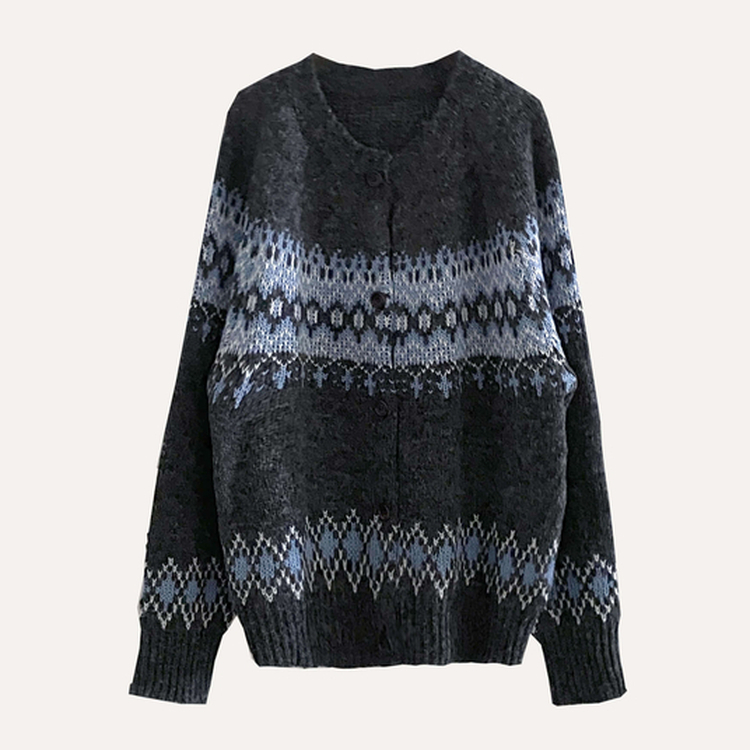 포웰 노르딕 브러쉬 오버핏 버튼 니트 가디건