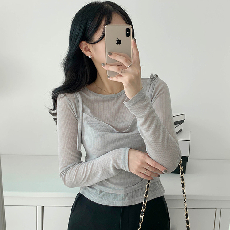 【SET】レイヤードTシャツ ビスチェ GREY
