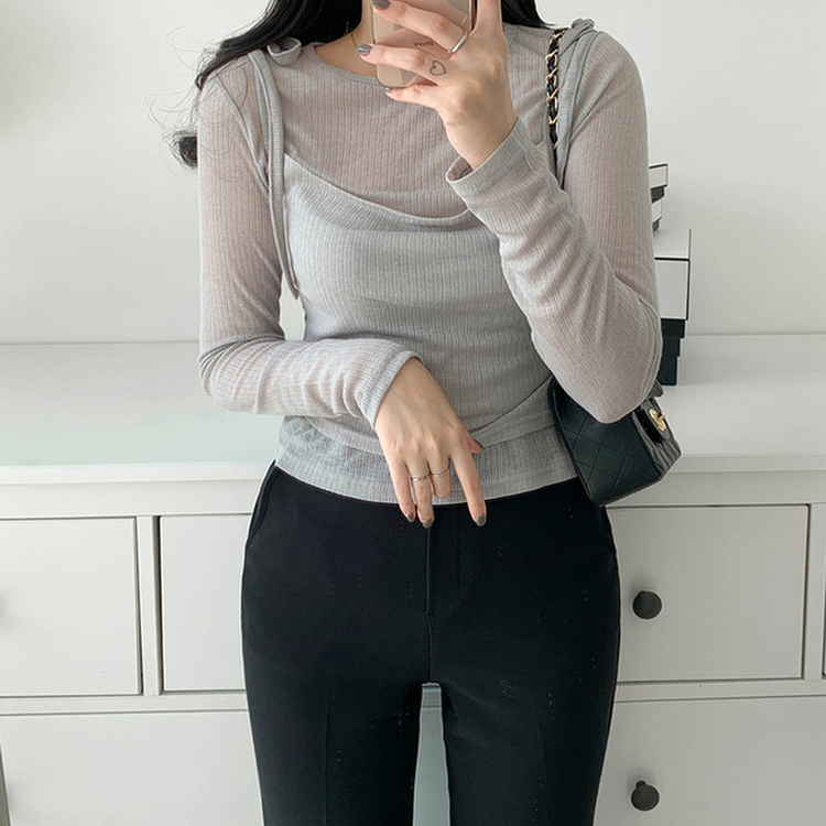 【SET】レイヤードTシャツ ビスチェ GREY