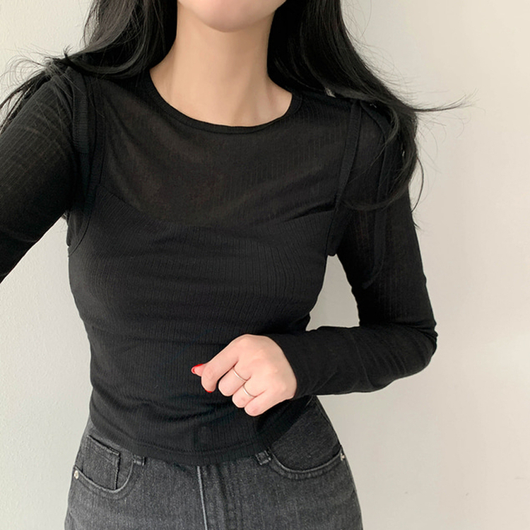 【SET】レイヤードTシャツ ビスチェ BLACK