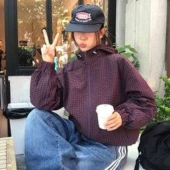 フードチェックウィンドブレーカー  PURPLE