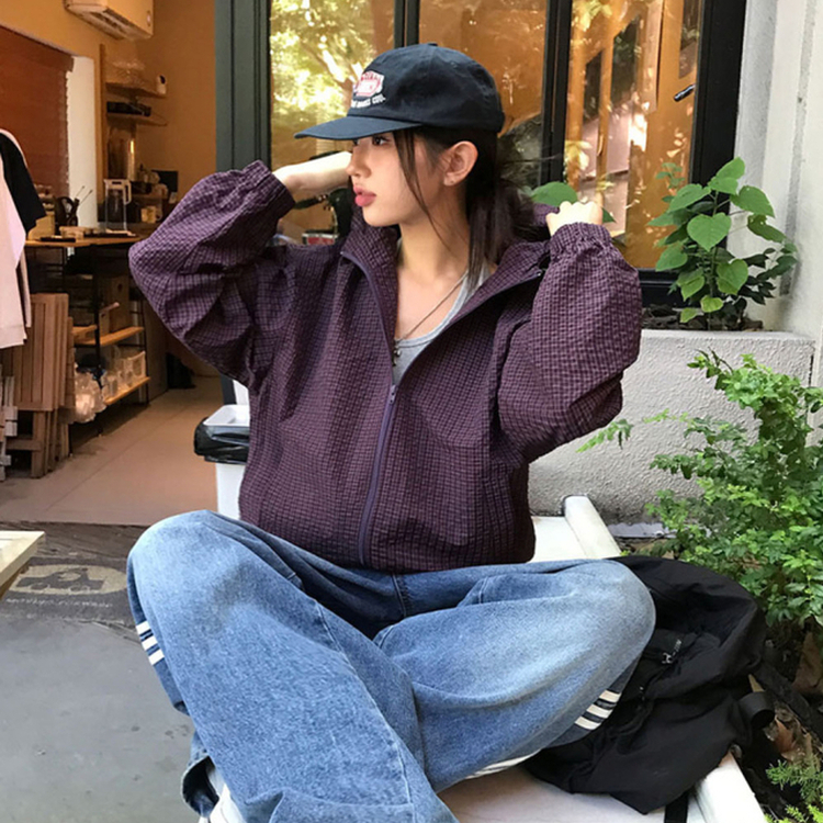 フードチェックウィンドブレーカー  PURPLE