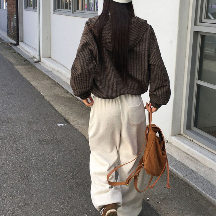 フードチェックウィンドブレーカー  KHAKI