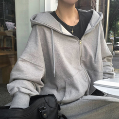 オーバーフィットフードジップアップ｜ジャンパー｜韓国ファッション