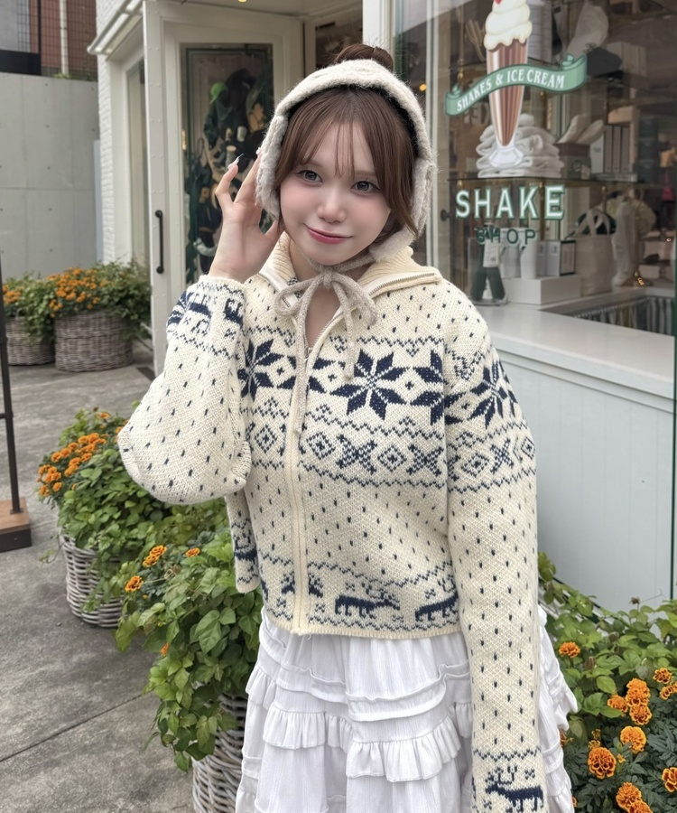 ノルディックニットジップアップ IVORY