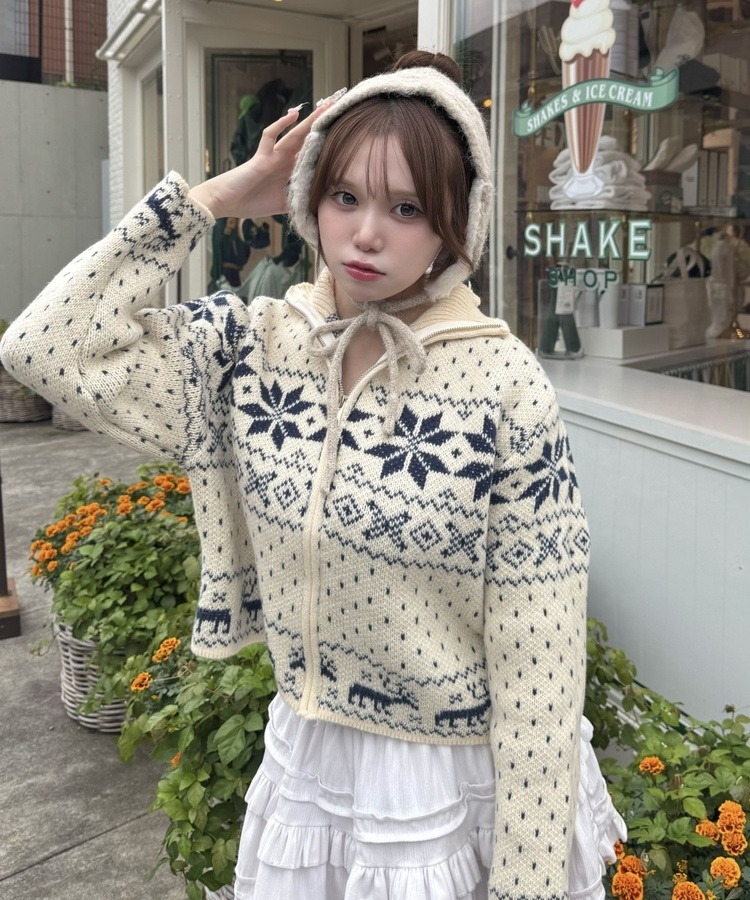 ノルディックニットジップアップ IVORY