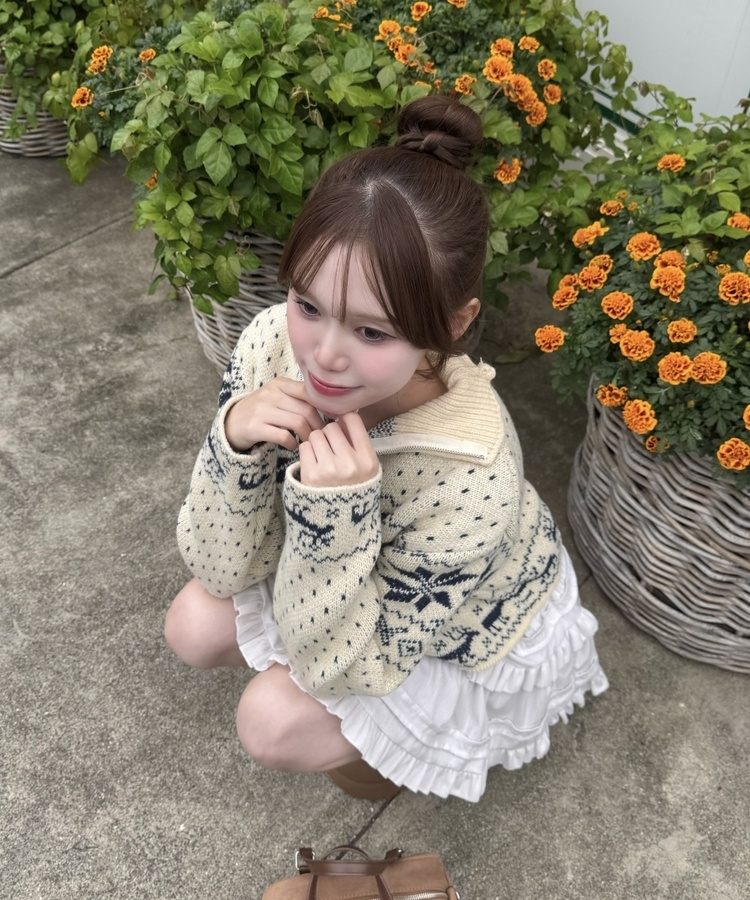 ノルディックニットジップアップ IVORY