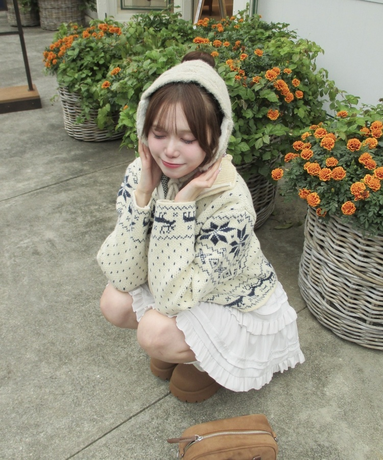 ノルディックニットジップアップ IVORY