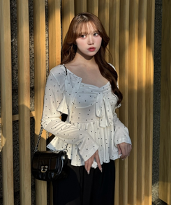 【SET】ドットショートカーディガン＋リボンキャミソール WHITE