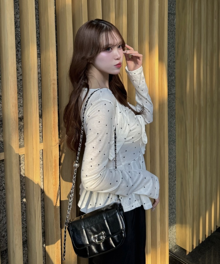 【SET】ドットショートカーディガン＋リボンキャミソール WHITE