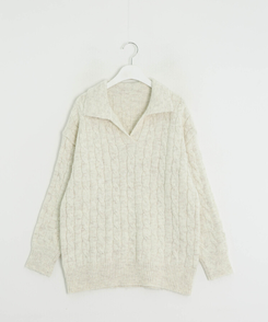 【SET】ケーブルカラーネックニット＋ショートパンツ