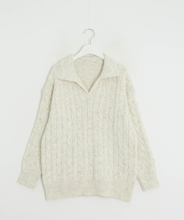 【SET】ケーブルカラーネックニット＋ショートパンツ